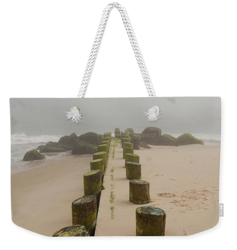 Jersey Shore Weekender Tote Bag featuring the photograph Fog Sits On Bay Head Beach - Jersey Shore by Angie Tirado