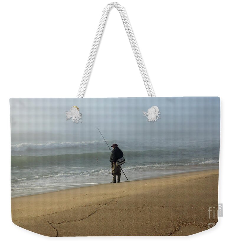 Landscape Weekender Tote Bag featuring the photograph Foggy Fisherman by Mary Haber