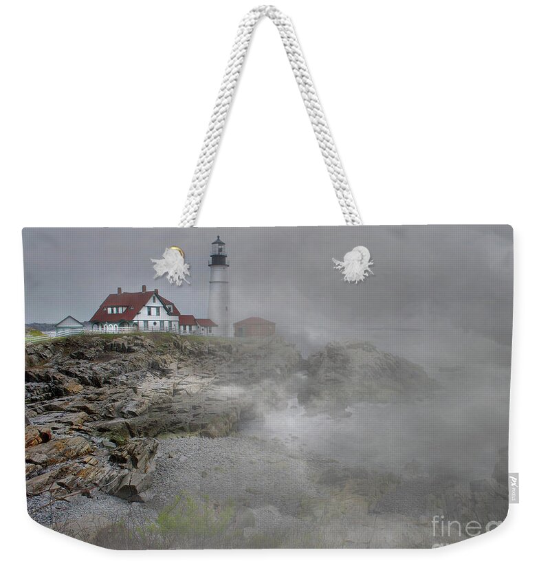 Lighthouses Weekender Tote Bag featuring the photograph Foggy Portland Head by Skip Willits