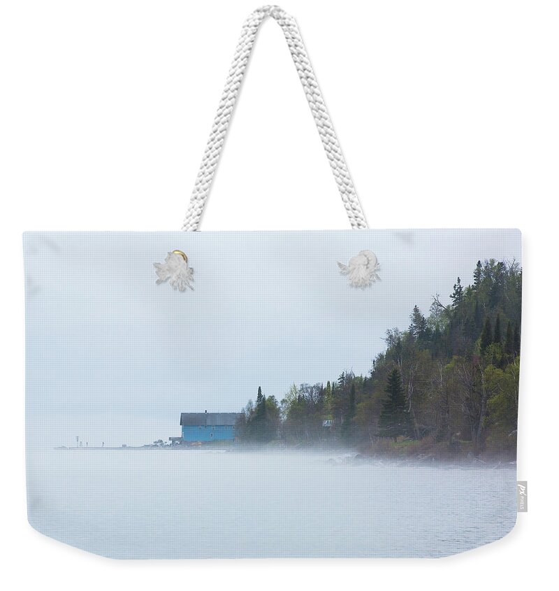 Silver Islet Weekender Tote Bag featuring the photograph Foggy Store by Linda Ryma