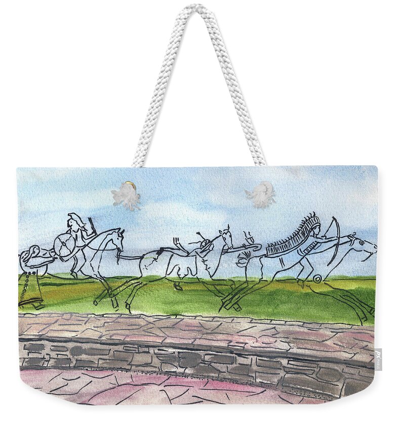 Little Bighorn Battlefield Weekender Tote Bag featuring the painting Follow Me by Linda Feinberg