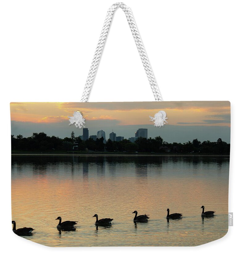 Geese Weekender Tote Bag featuring the photograph Follow the Leader by Kevin Schwalbe