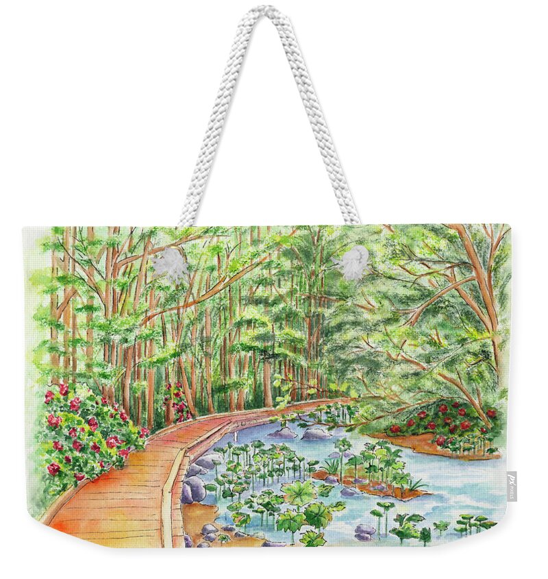 Lithia Park Weekender Tote Bag featuring the painting Footbridge by Lori Taylor