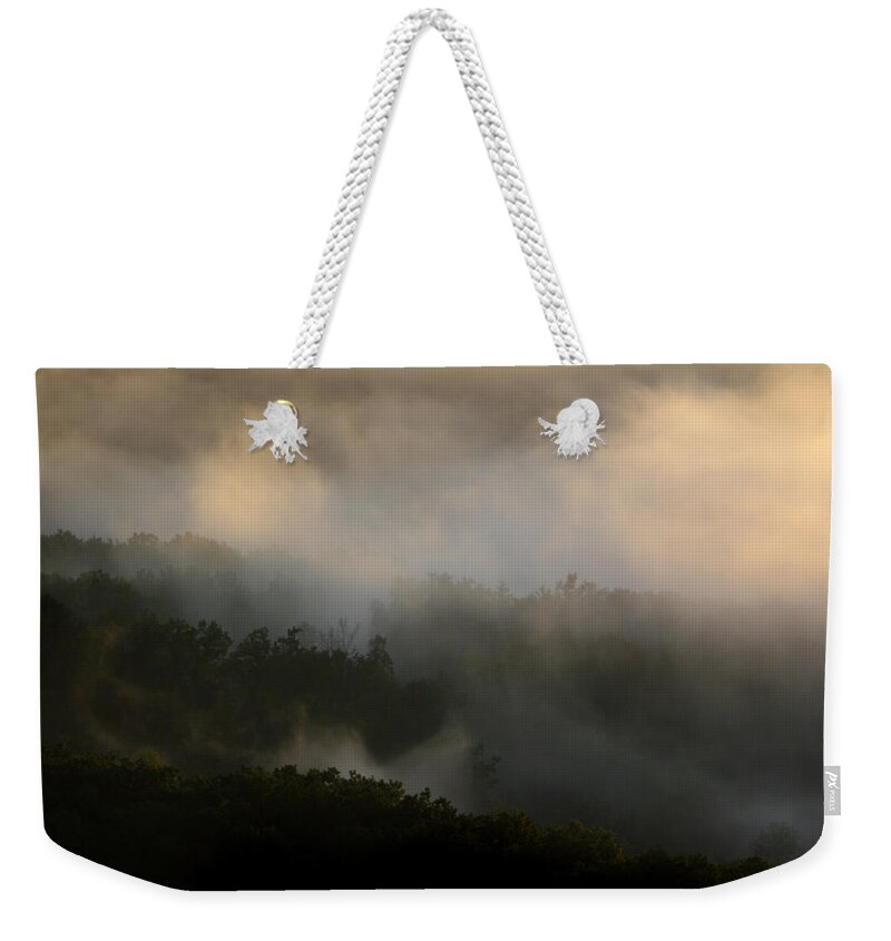 Mist Weekender Tote Bag featuring the photograph Foothills of the Blue Ridge Mountains by John Harmon