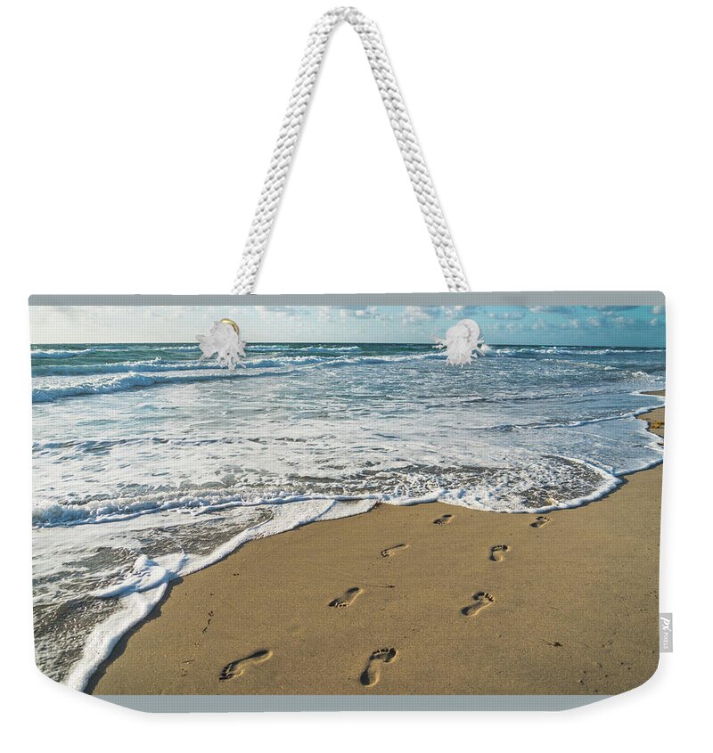 Florida Weekender Tote Bag featuring the photograph Footprints in the Sand Delray Beach Florida by Lawrence S Richardson Jr