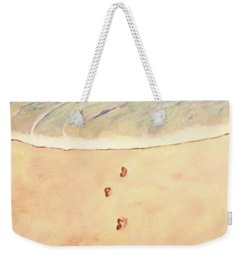 Landscape Weekender Tote Bag featuring the painting Footprints in the Sand by Donna Tucker