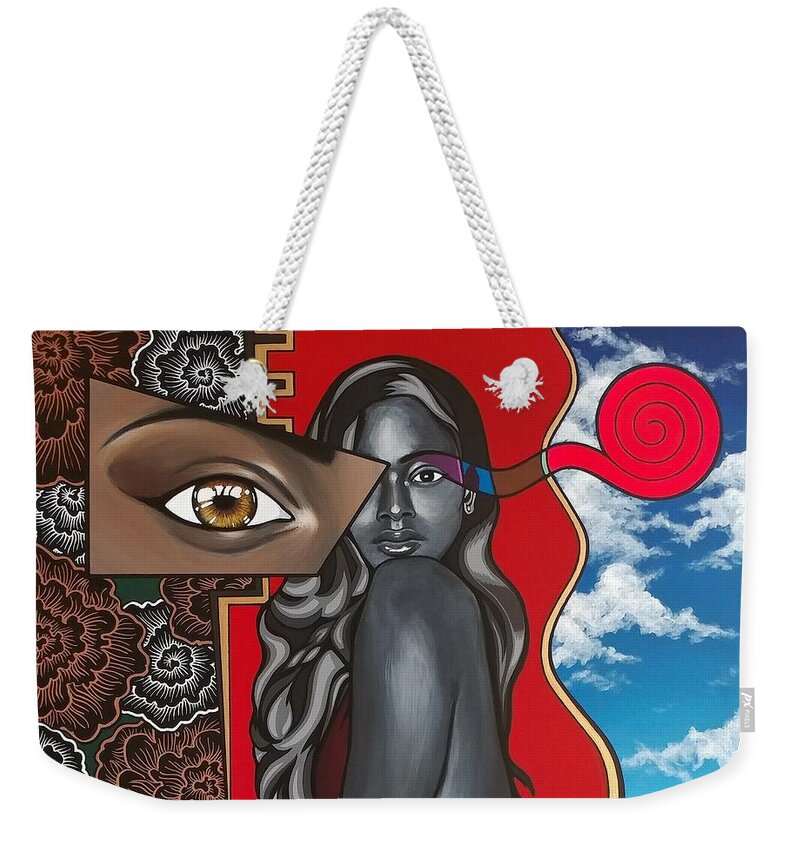 Graphic Weekender Tote Bag featuring the painting Forbidden by Bryon Stewart