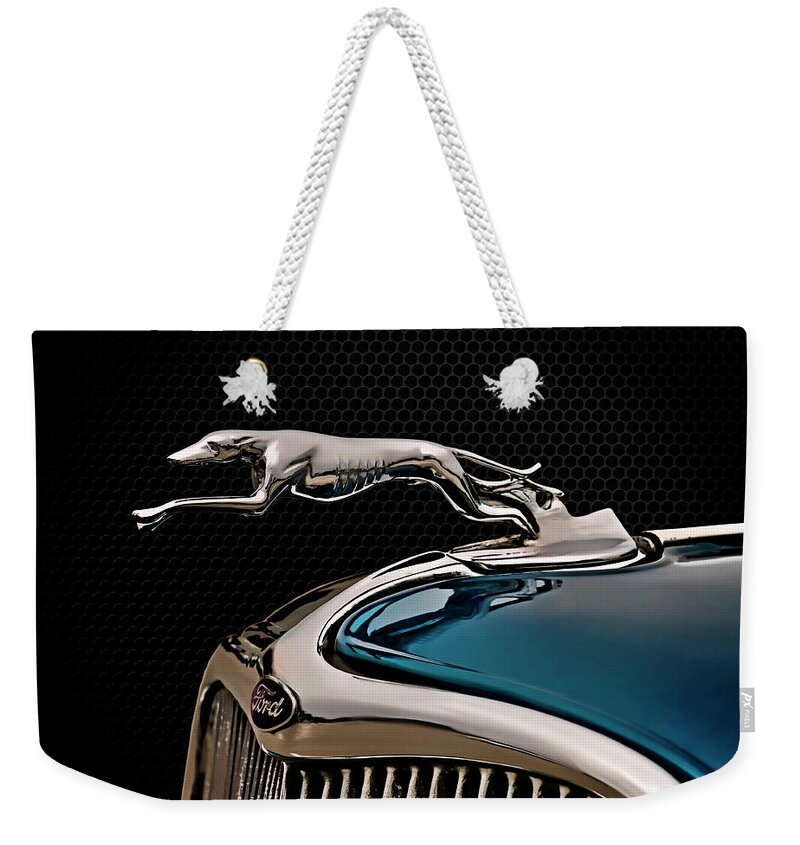 Vintage Weekender Tote Bag featuring the digital art Ford Blue Dog by Douglas Pittman