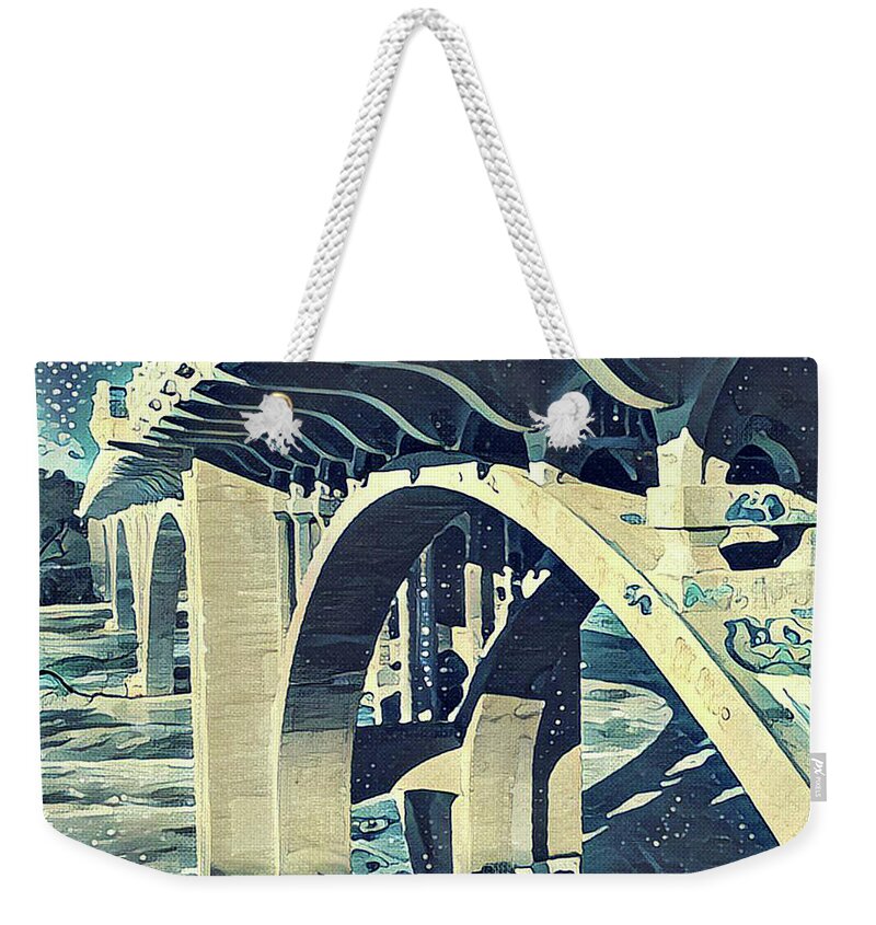 Ford Bridge Weekender Tote Bag featuring the painting Ford Bridge Winter 2 by Tim Nyberg
