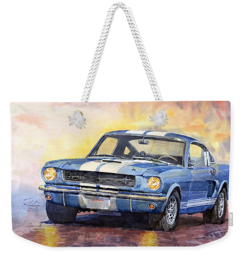 Watercolor Weekender Tote Bag featuring the painting 1966 Ford Mustang GT 350 by Yuriy Shevchuk