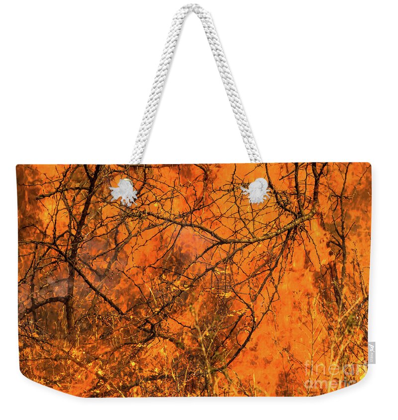 Blaze Weekender Tote Bag featuring the photograph Forest fire by Benny Marty