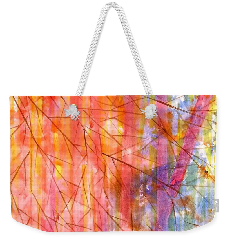 Nature Weekender Tote Bag featuring the painting Fiery forest by Wonju Hulse