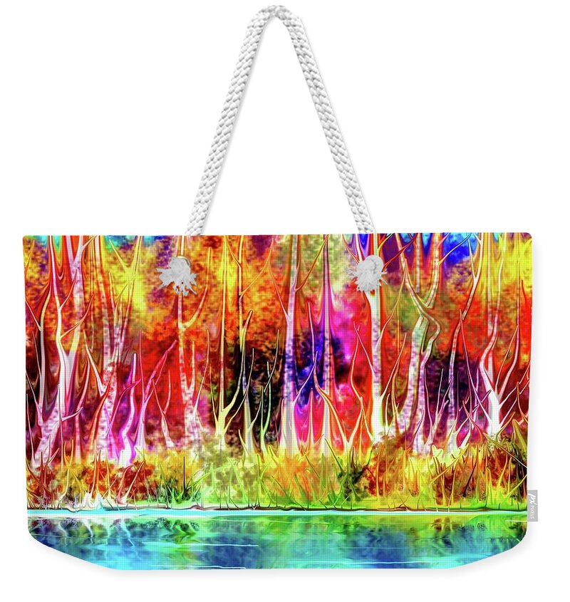 Stream Weekender Tote Bag featuring the digital art Forest stream by Darren Cannell