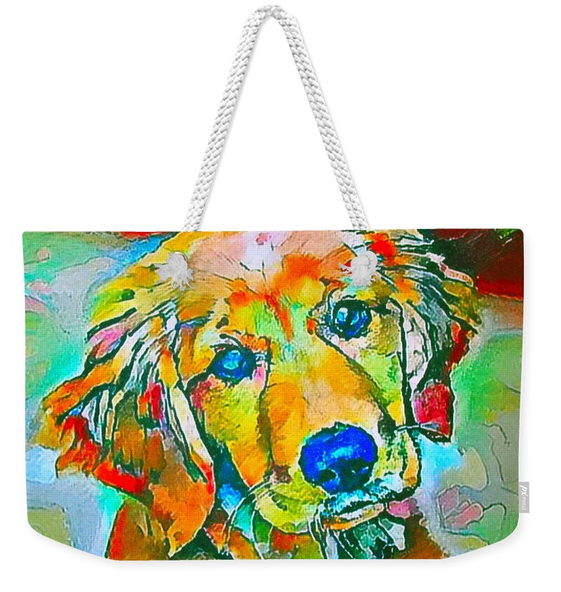 Golden Weekender Tote Bag featuring the painting Forever In My Heart by Pristine Cartera Turkus