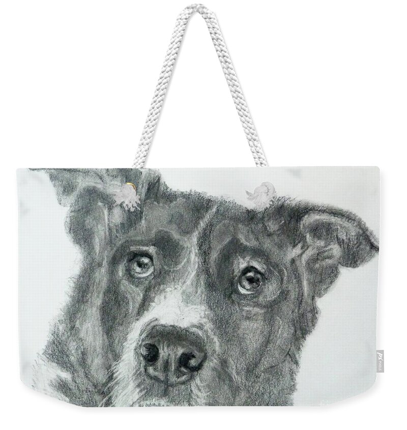 Dog Weekender Tote Bag featuring the drawing Forever My Friend by Susan A Becker