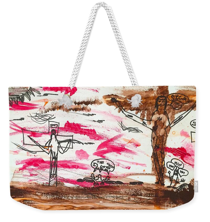 Religious Weekender Tote Bag featuring the mixed media Forgiveness by Wonju Hulse
