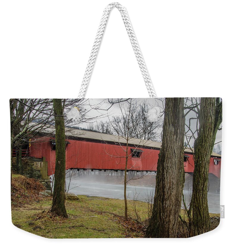 Bridge Weekender Tote Bag featuring the photograph Forksville Covered Bridge by Jim Cook