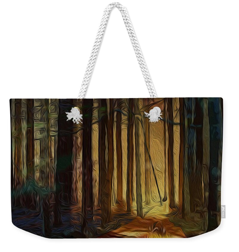 Artwork For Sale Weekender Tote Bag featuring the digital art Forrest sun by Vincent Franco