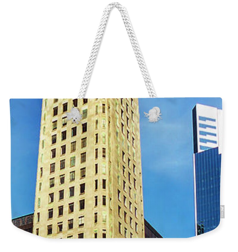 Foshay Tower Weekender Tote Bag featuring the photograph Foshay Tower from the Street by Lonnie Paulson