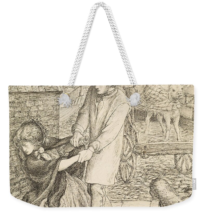 Dante Gabriel Rossetti Weekender Tote Bag featuring the drawing Found - Compositional Study by Dante Gabriel Rossetti