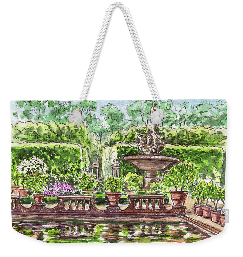 Fountain Island Boboli Gardens Florence Italy Weekender Tote Bag featuring the painting Fountain Island Boboli Gardens Florence Italy by Irina Sztukowski