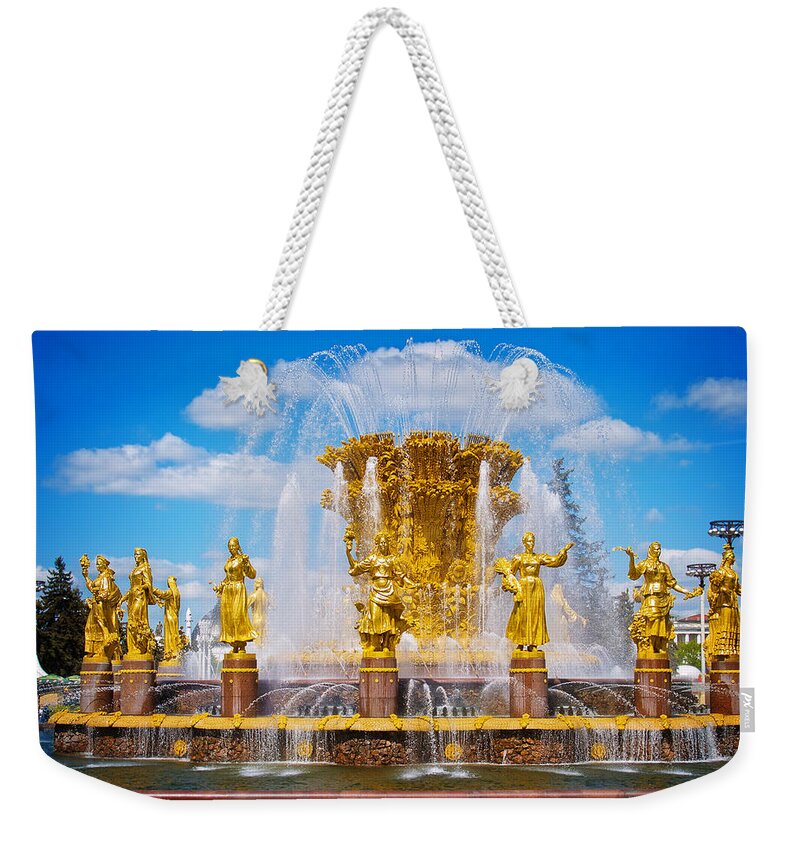 Anastasy Yarmolovich Weekender Tote Bag featuring the photograph Fountain of Friendship of Nations in Moscow by Anastasy Yarmolovich