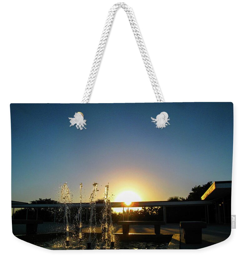 Water Fountain Weekender Tote Bag featuring the photograph Fountain Sunset by Bradley Dever