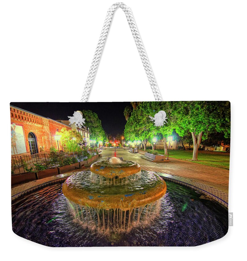 Night Fountain Water Lights Weekender Tote Bag featuring the photograph Fountain by Wendell Ward