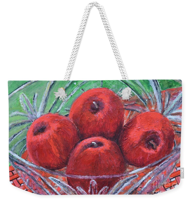 W Weekender Tote Bag featuring the painting Four Red Apples by Richard Wandell