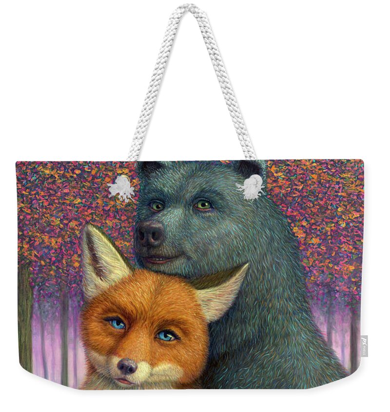 Couple Weekender Tote Bag featuring the painting Fox and Bear Couple by James W Johnson