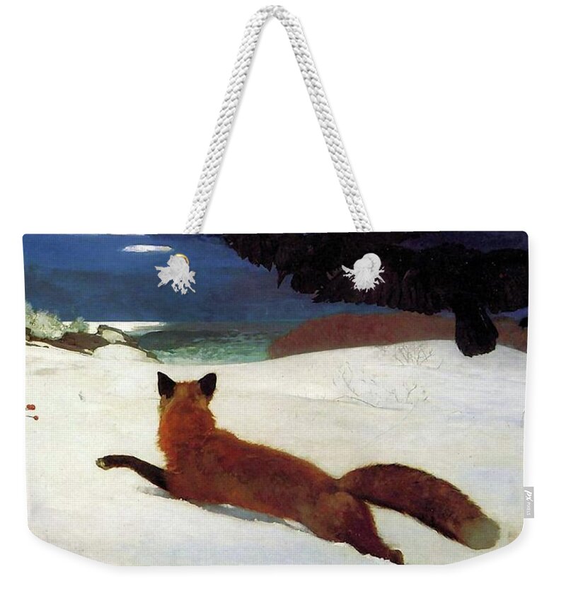 Winslow Homer Weekender Tote Bag featuring the painting Fox Hunt by Winslow Homer