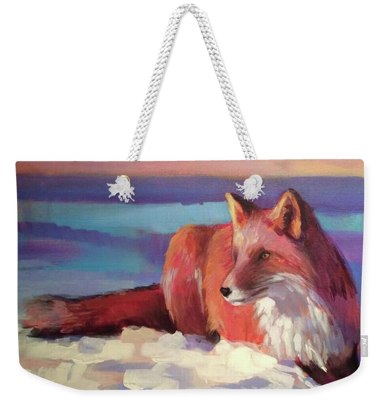Orange Weekender Tote Bag featuring the painting Fox II by Susan Bradbury