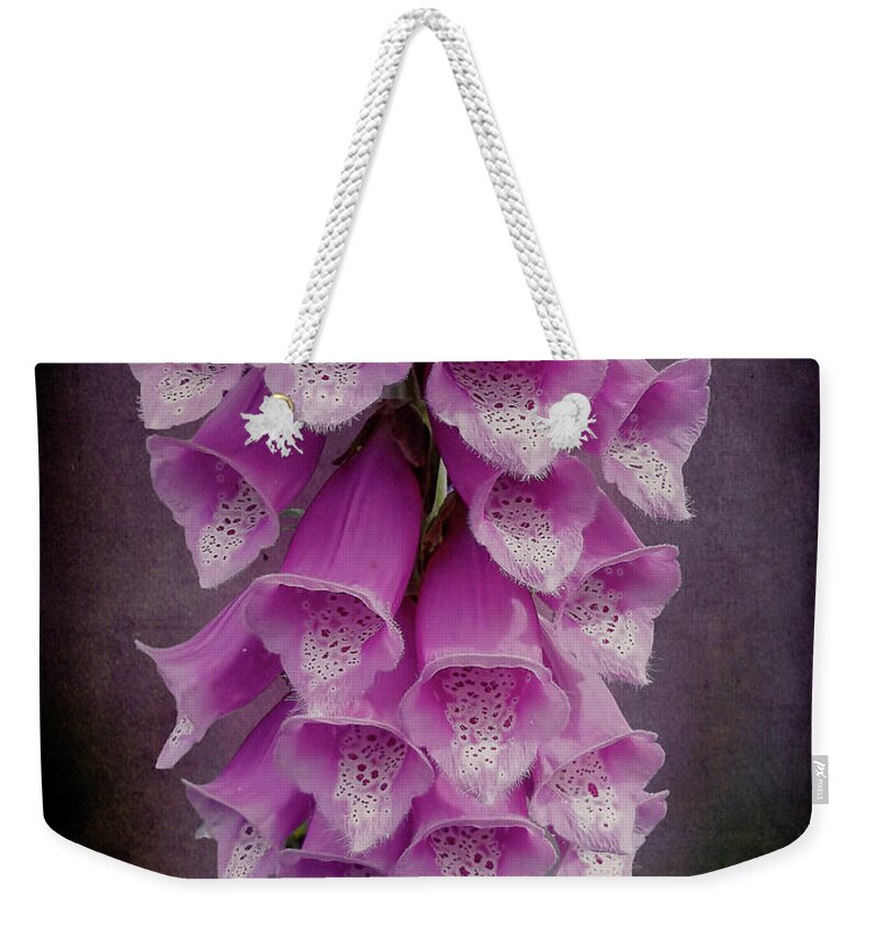 Foxglove Weekender Tote Bag featuring the photograph Foxy Lady by Leslie Montgomery