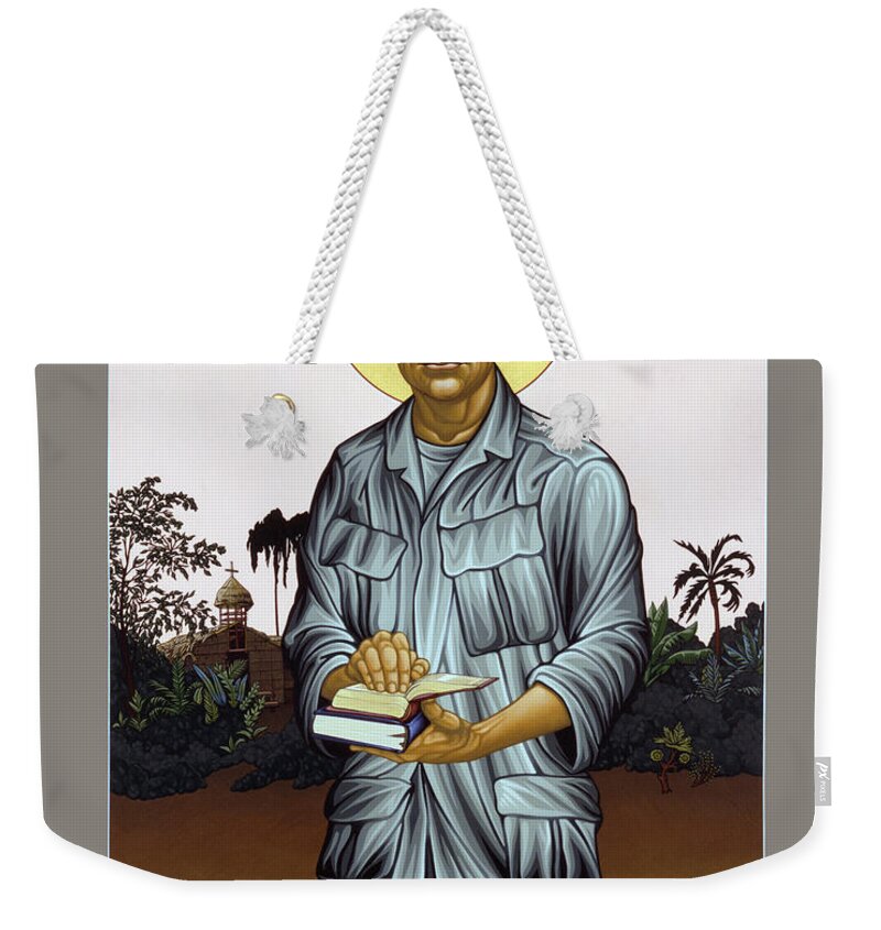 Fr. Vincent Capodanno Weekender Tote Bag featuring the painting Fr. Vincent Capodanno, the Grunt Padre - LWVCD   by Lewis Williams OFS