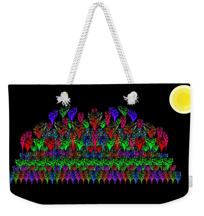Fractal Weekender Tote Bag featuring the painting Fractal Floral Garden by Moonlight by Bruce Nutting