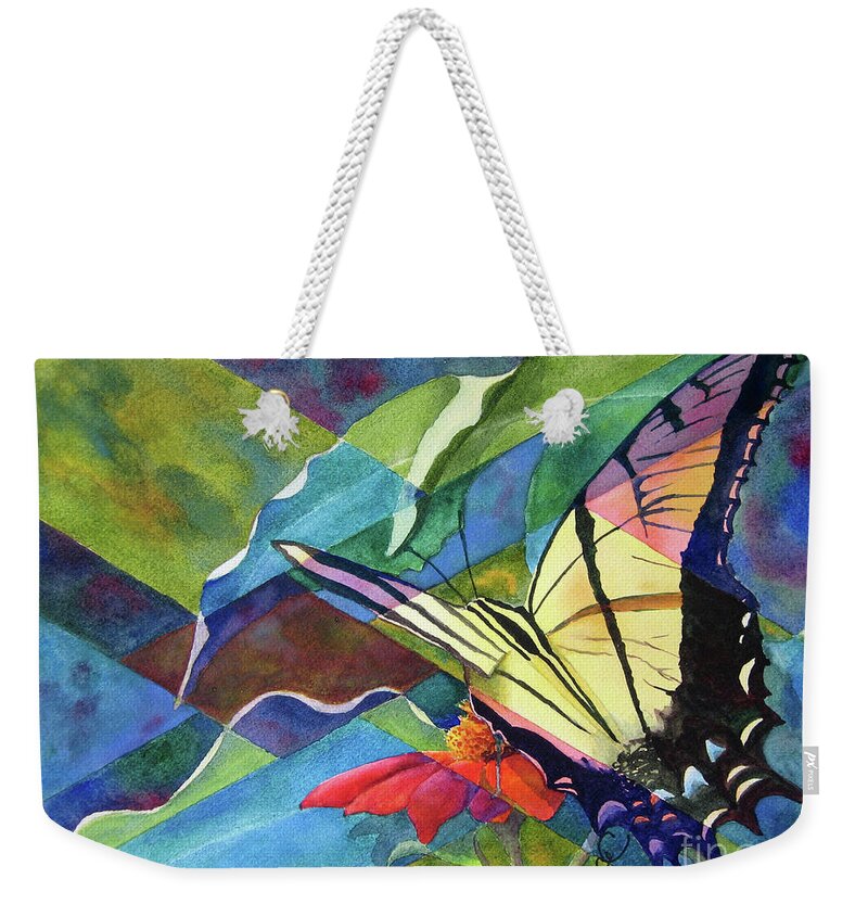 Nancy Charbeneau Weekender Tote Bag featuring the painting Fractured Butterfly by Nancy Charbeneau