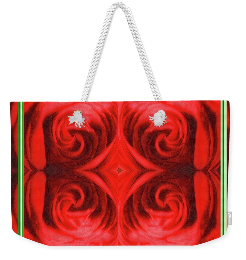 Floral Weekender Tote Bag featuring the digital art Framed Red Rose Abstract by Linda Phelps