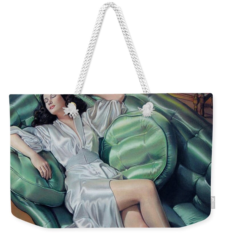 Satin Robe Weekender Tote Bag featuring the drawing Hedwig Eva Maria Kiesler by Patrick Anthony Pierson