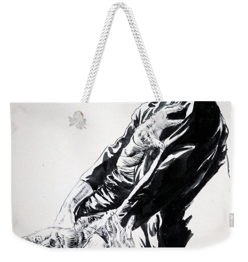 Frankenstein Weekender Tote Bag featuring the painting Frankenstein vs. the Wolfman by Bryan Bustard