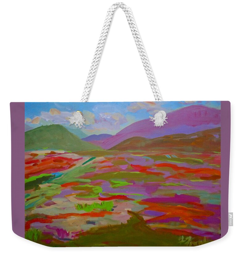 Landscape Weekender Tote Bag featuring the painting Franklin Blueberry Fields by Francine Frank