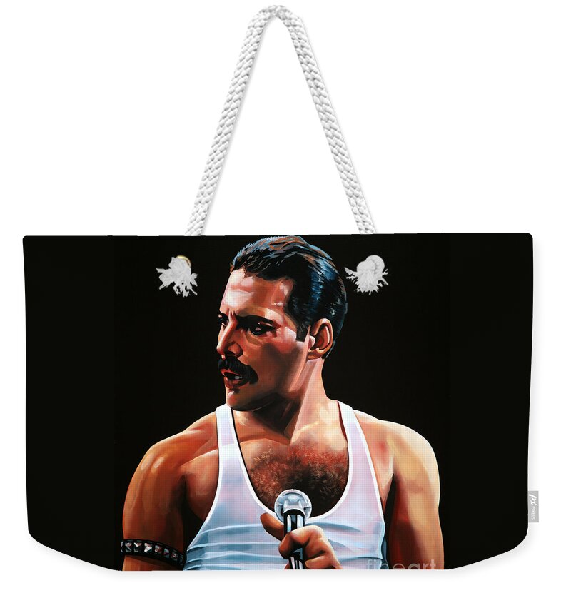 Freddie Mercury Weekender Tote Bag featuring the painting Freddie Mercury by Paul Meijering