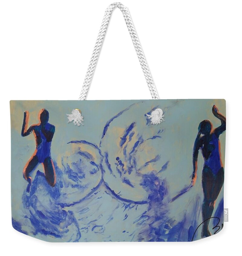 Blue Weekender Tote Bag featuring the painting Free Diving I by Bachmors Artist