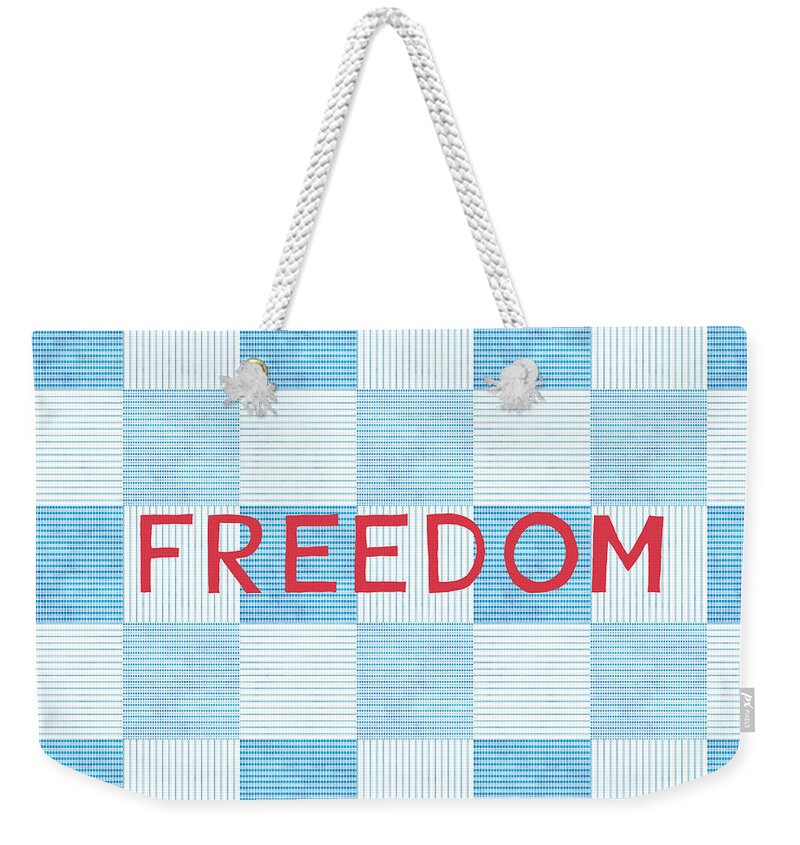 Red White And Blue Weekender Tote Bag featuring the digital art Freedom Patchwork by Linda Woods