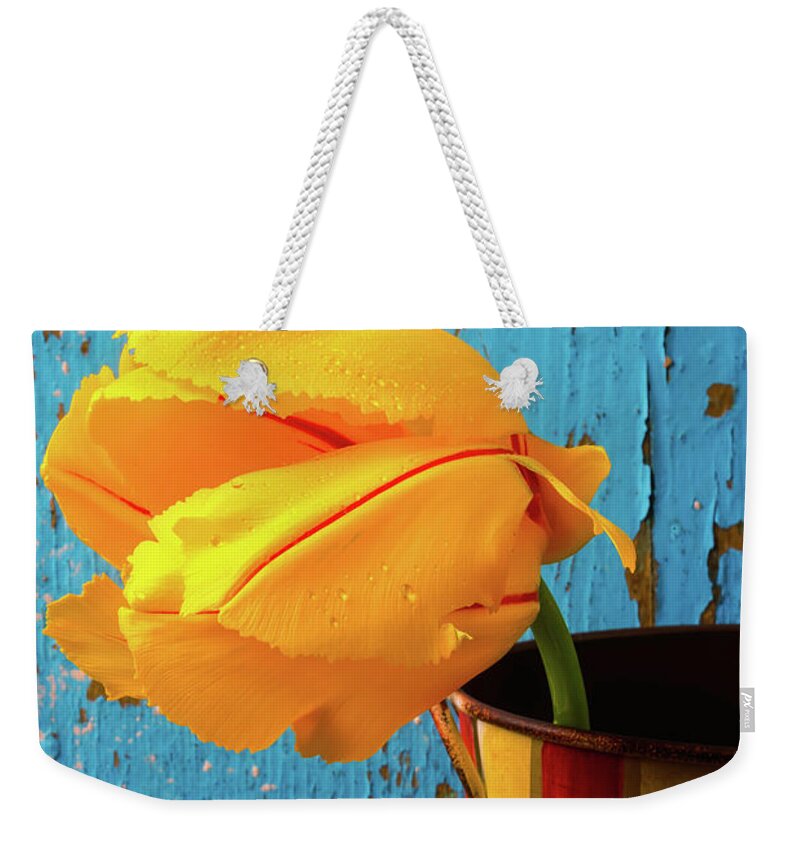 Photo Weekender Tote Bag featuring the photograph French Tulip In Old Vase by Garry Gay