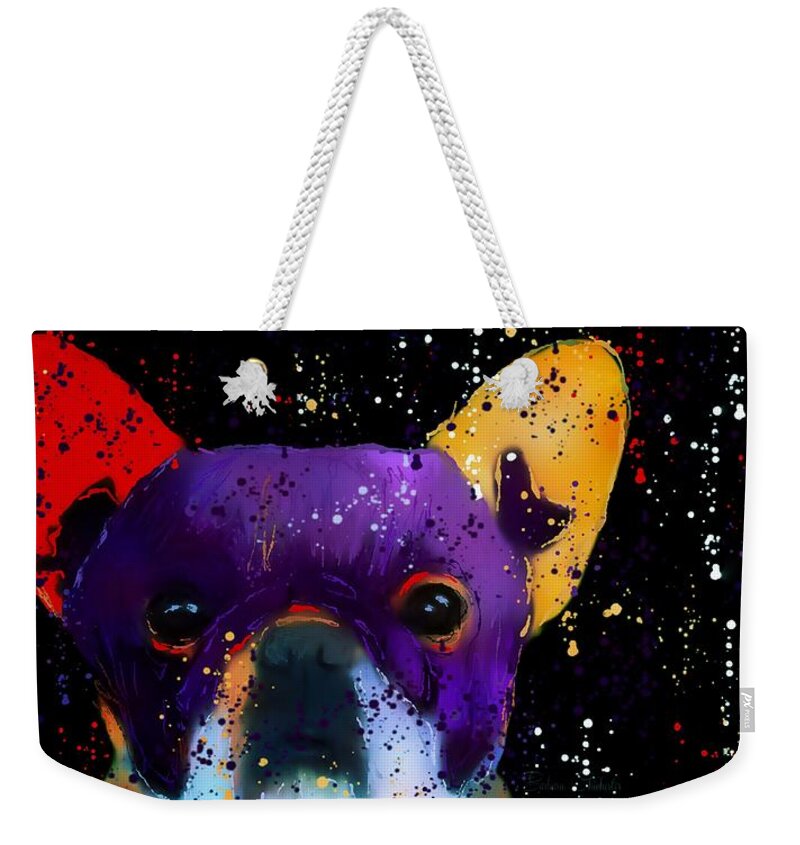 French Bulldog Weekender Tote Bag featuring the photograph Frenchie Splash n Pop by Barbara Chichester