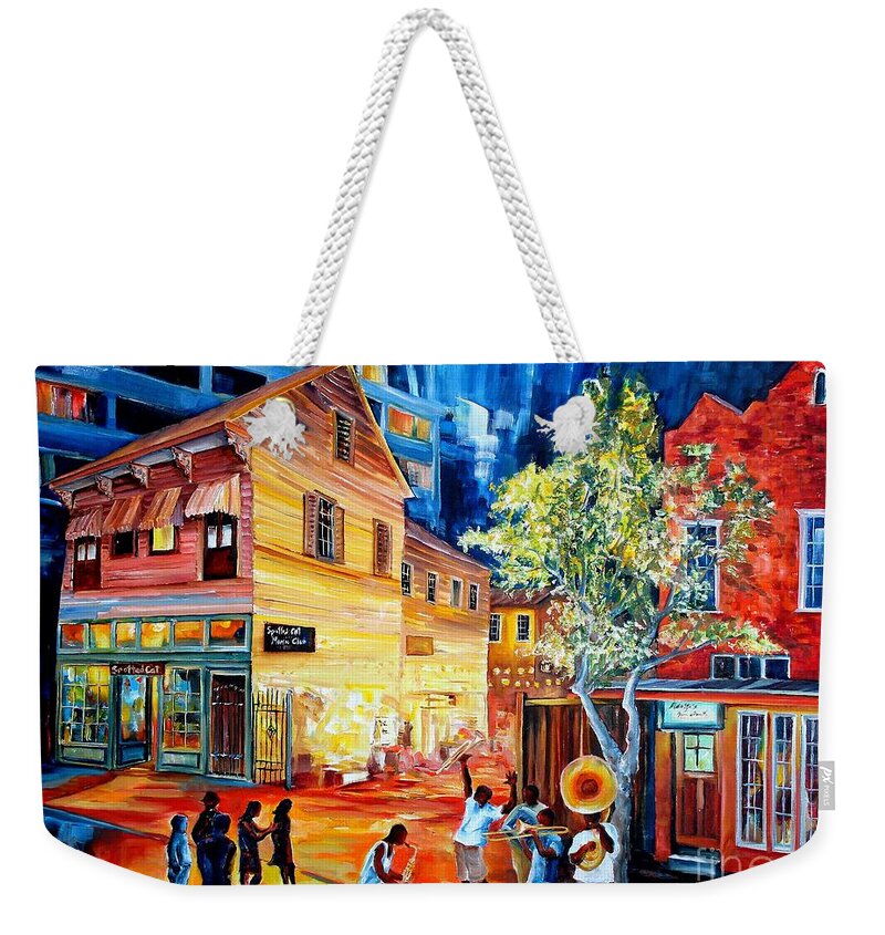 New Orleans Weekender Tote Bag featuring the painting Frenchmen Street Funk by Diane Millsap