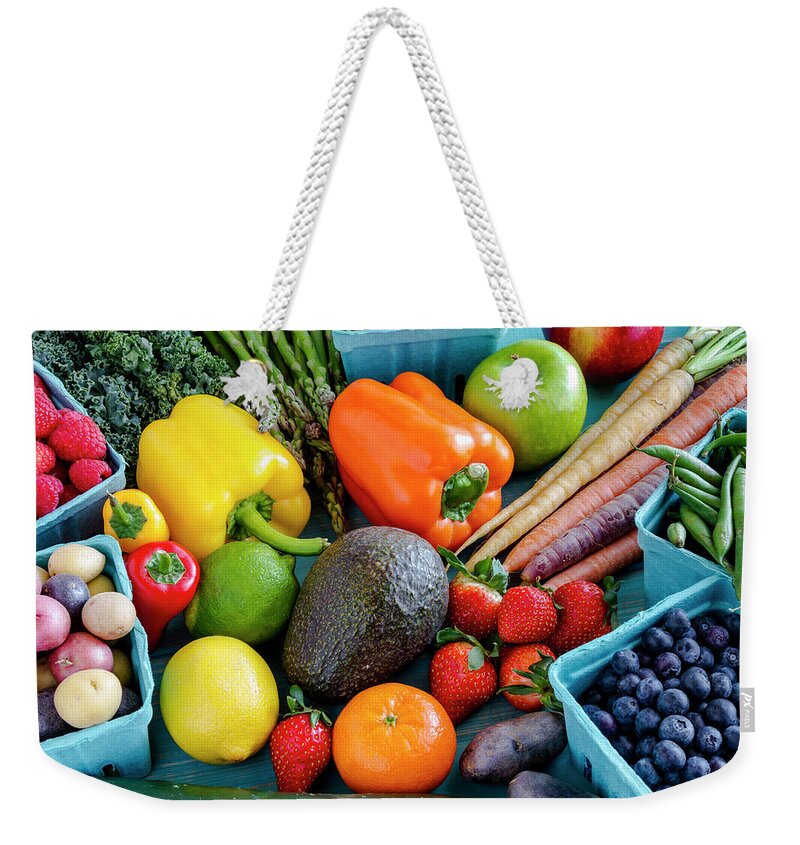 Agriculture Weekender Tote Bag featuring the photograph Fresh Fruits and Vegetables by Teri Virbickis