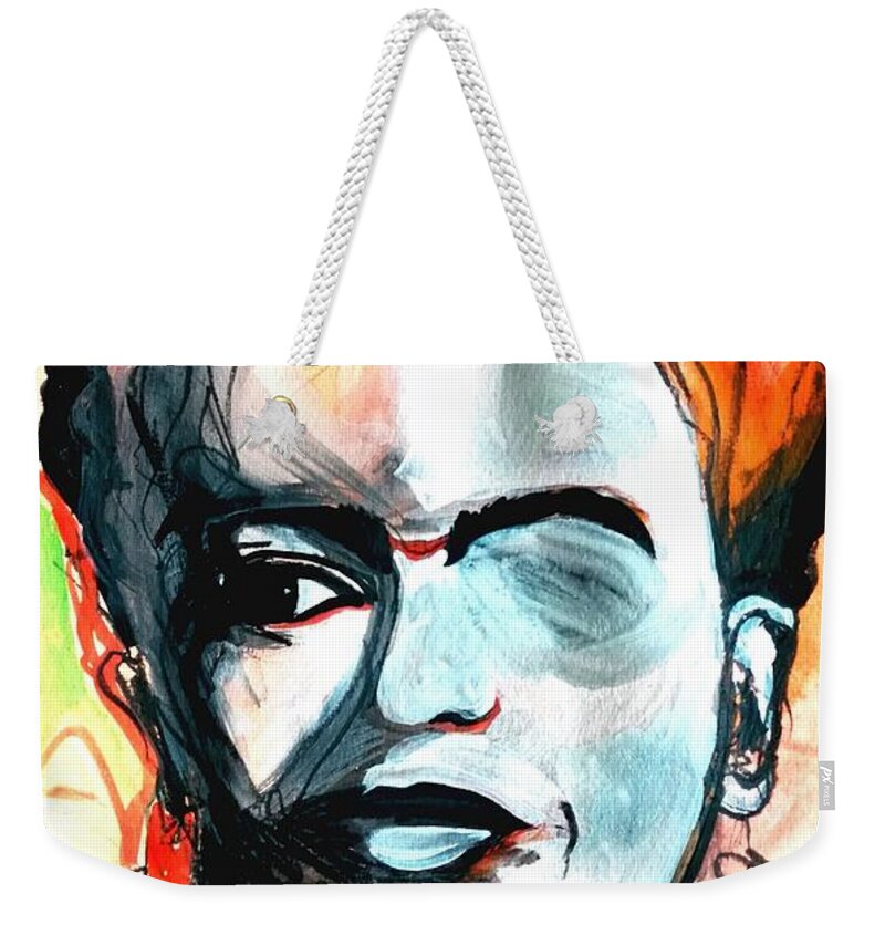 Frida Kahlo Weekender Tote Bag featuring the drawing Frida by Helen Syron