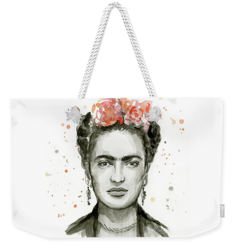 Frida Kahlo Weekender Tote Bag featuring the painting Frida Kahlo Portrait by Olga Shvartsur