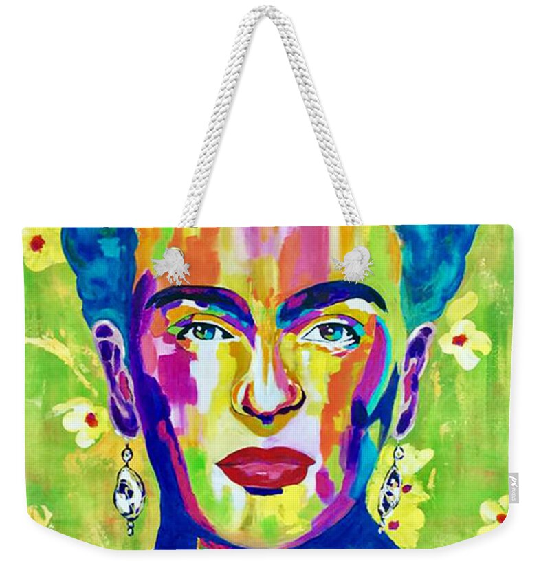 Frida Kahlo Weekender Tote Bag featuring the painting FRIDA KAHLO Press by Kathleen Artist PRO
